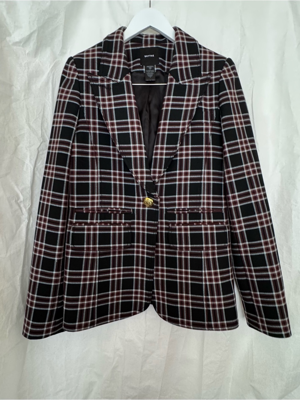 Smythe Black & Burgundy Plaid Single-Button Blazer